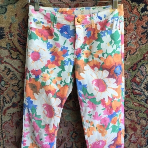 Zara Floral Jean Skinny Zipper Ankle Mid R… - Picture 5 of 8
